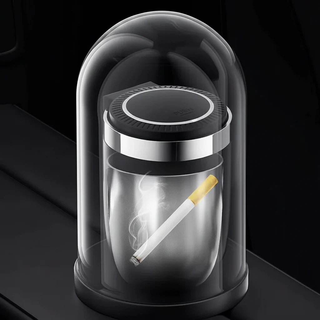 Portable Cup Holder Ashtray with LED Light, Lidded and Odor Resistant Design - Image 3