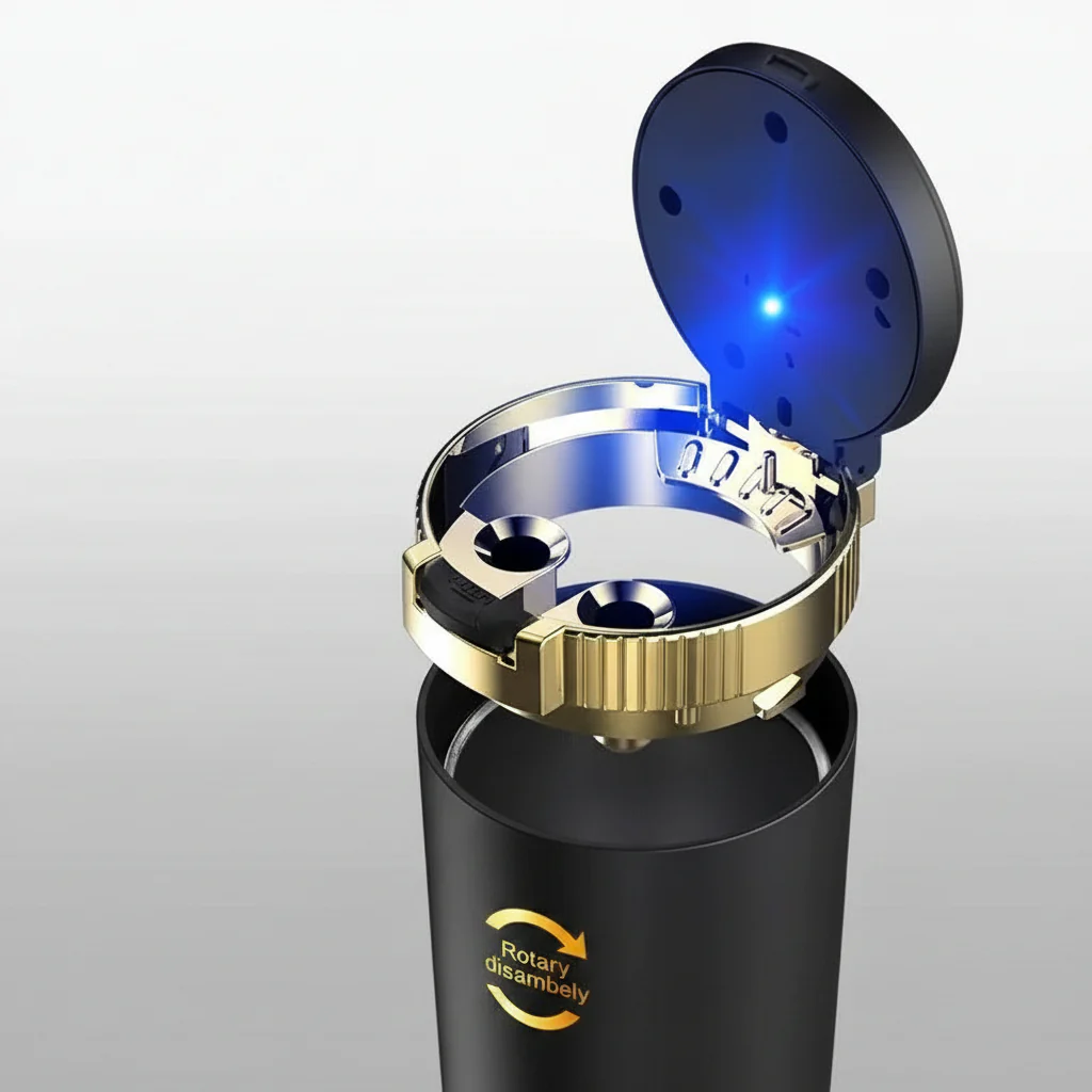 Portable Cup Holder Ashtray with LED Light, Lidded and Odor Resistant Design - Image 4