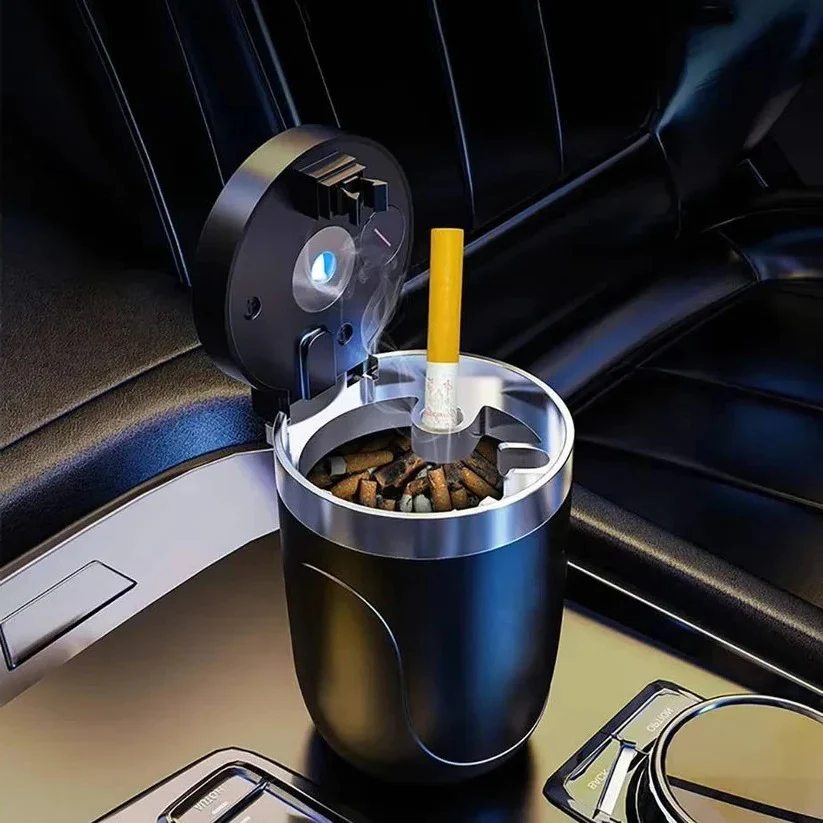 Portable Cup Holder Ashtray with LED Light, Lidded and Odor Resistant Design - Image 7
