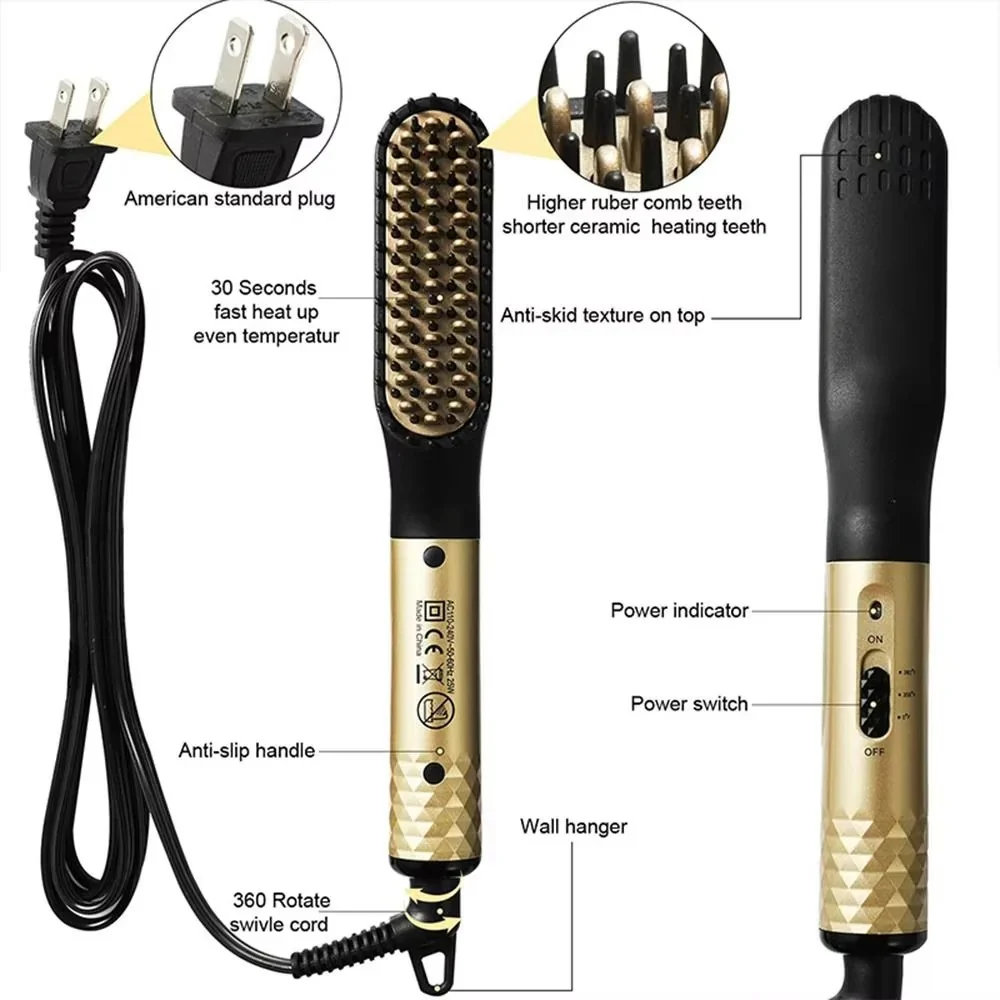 Portable Mini Beard Straightening Brush with Ceramic Heating Technology - Image 8