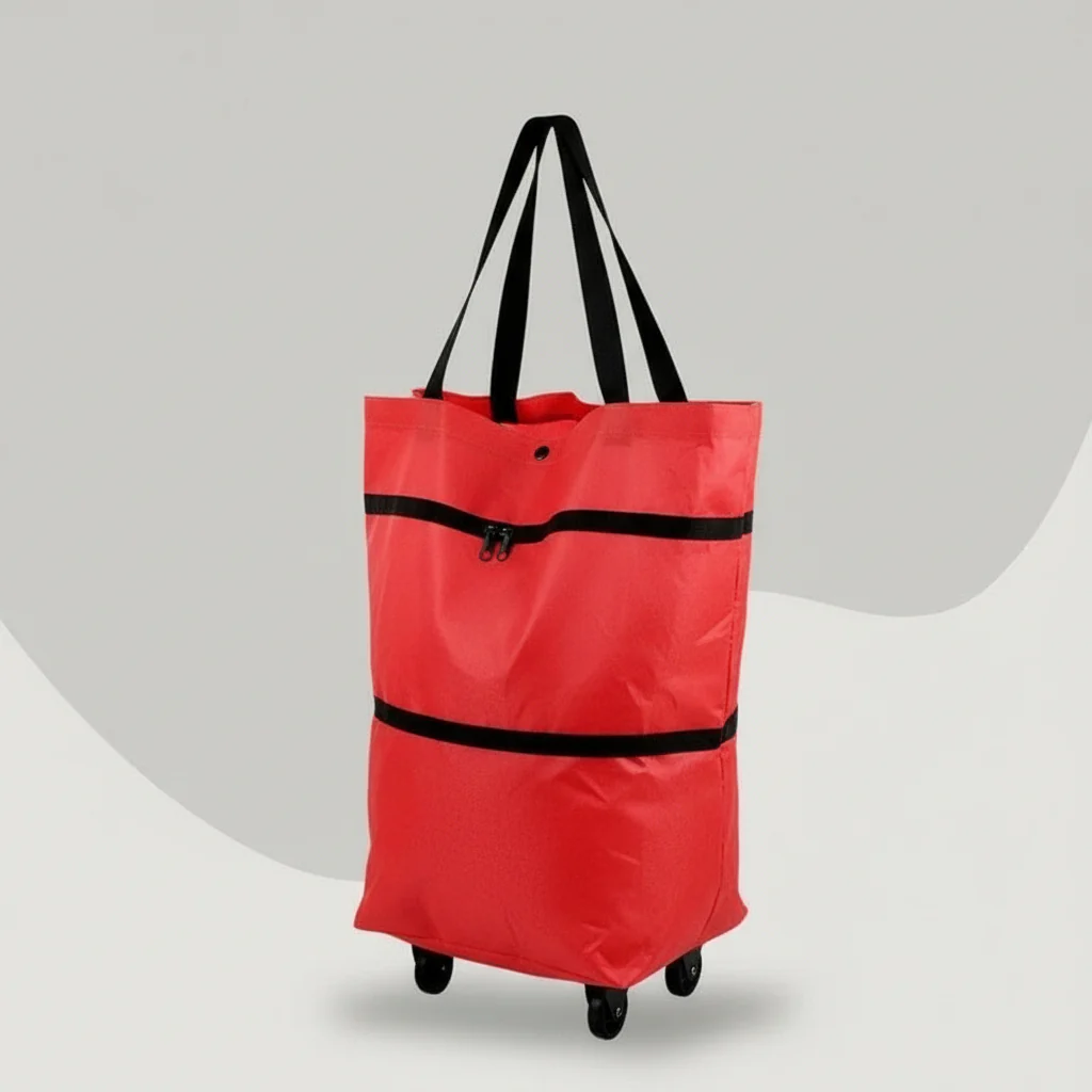 Foldable Rolling Shopping Bag and Utility Tote with Wheels - Image 4