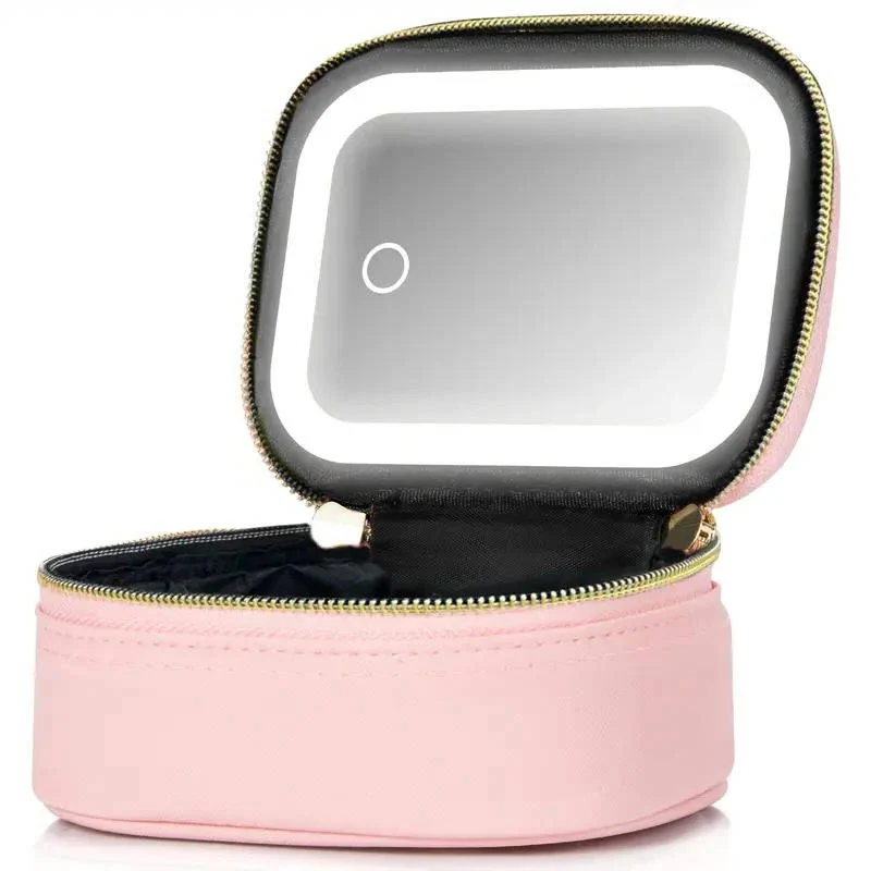 Portable Travel Cosmetic Case with Adjustable LED Mirror and Organizer - Image 2
