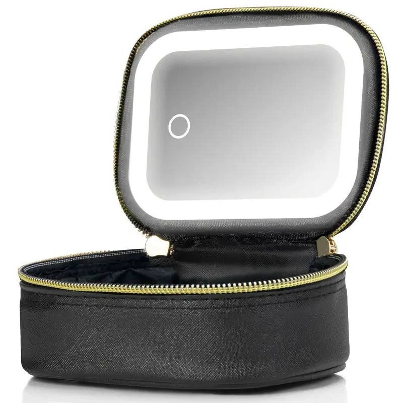 Portable Travel Cosmetic Case with Adjustable LED Mirror and Organizer - Image 3