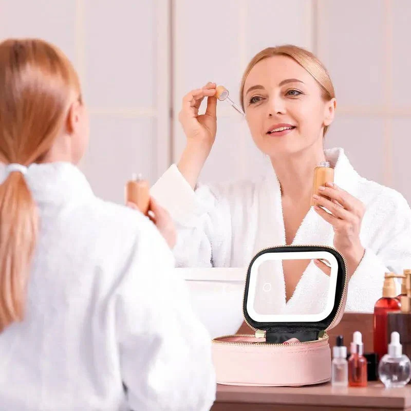 Portable Travel Cosmetic Case with Adjustable LED Mirror and Organizer - Image 6