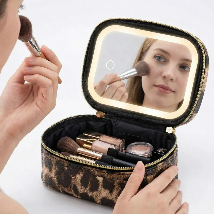 Portable Travel Cosmetic Case with Adjustable LED Mirror and Organizer - Image 9