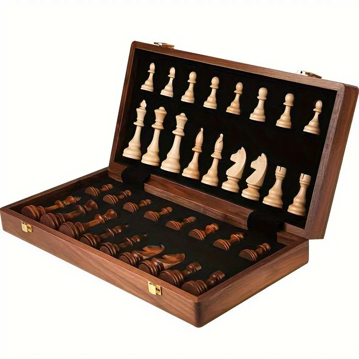 Portable Wooden Chess Set with Storage Compartment - Image 2