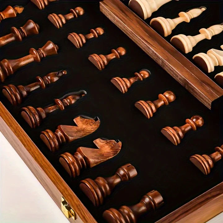 Portable Wooden Chess Set with Storage Compartment - Image 3