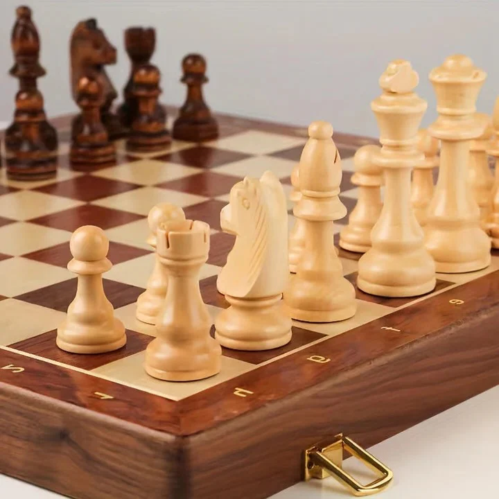 Portable Wooden Chess Set with Storage Compartment - Image 5