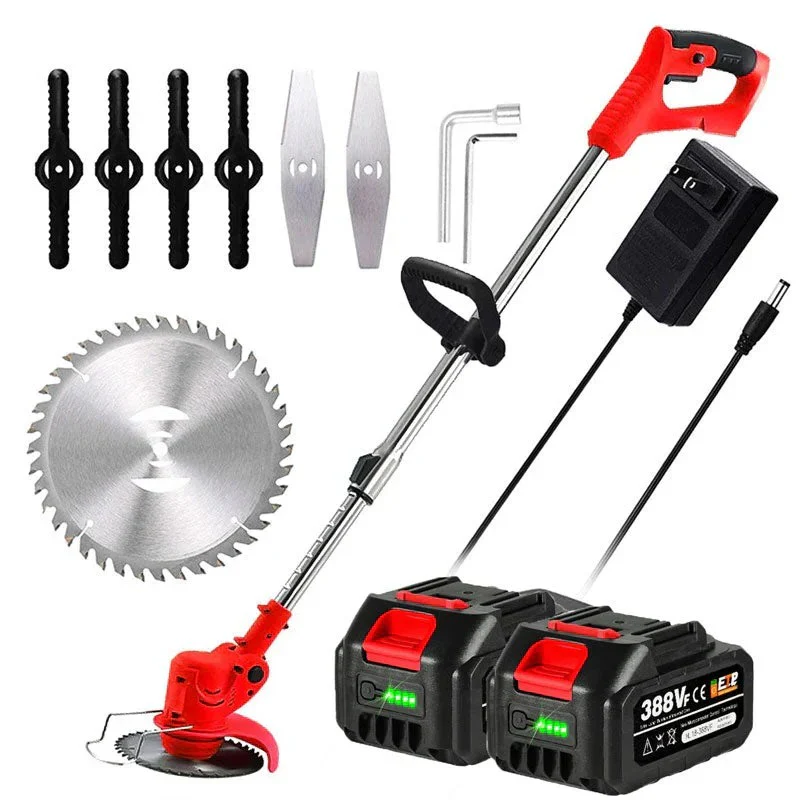 Battery Powered Cordless Grass Trimmer with Wheels and 3 Blade Types - Image 4