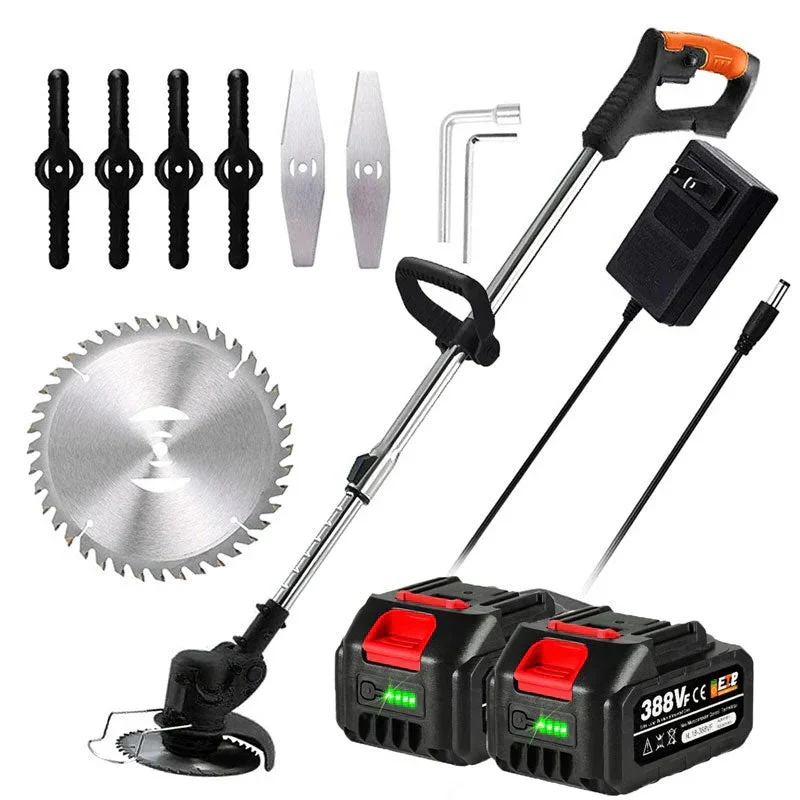 Battery Powered Cordless Grass Trimmer with Wheels and 3 Blade Types - Image 5