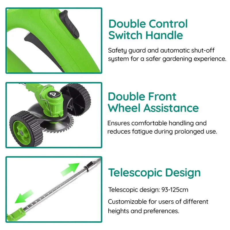 Battery Powered Cordless Grass Trimmer with Wheels and 3 Blade Types - Image 7