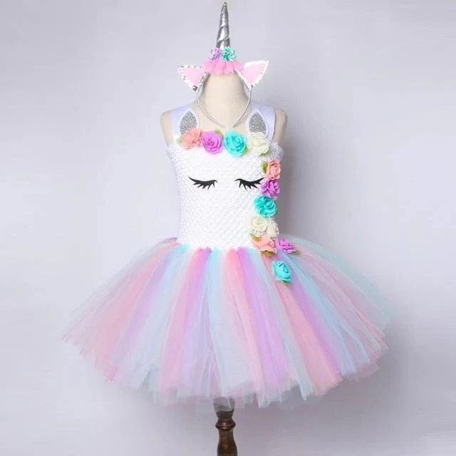 Unicorn Tulle Dress for Girls with Matching Headband