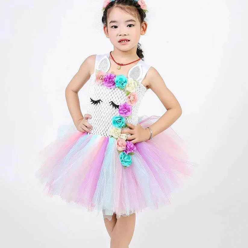 Unicorn Tulle Dress for Girls with Matching Headband - Image 11