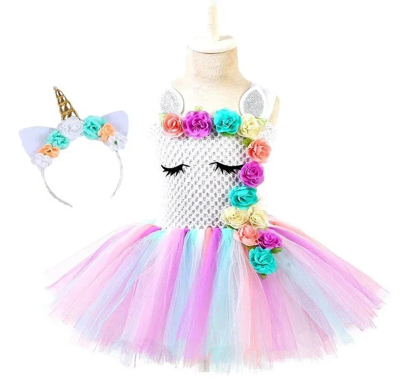 Unicorn Tulle Dress for Girls with Matching Headband - Image 2