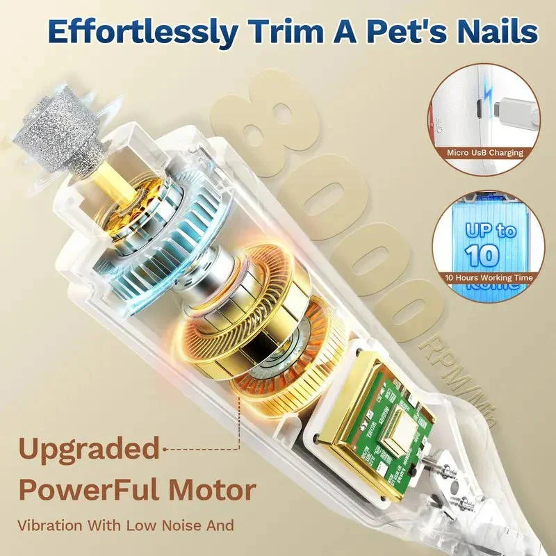 Rechargeable Dog and Cat Nail Grinder with Low Noise Operation - Image 3