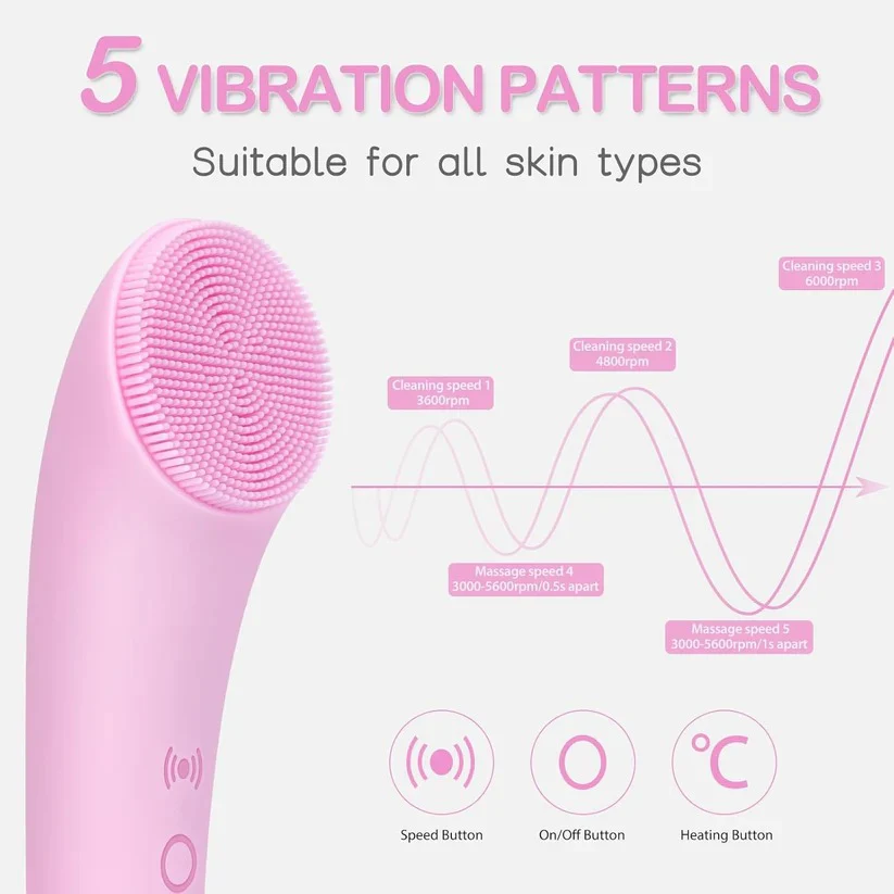 Rechargeable Silicone Face Scrubber with Heated Massage and Vibrating Exfoliation - Image 6