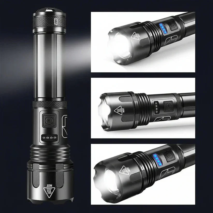 USB Rechargeable Aluminum Flashlight with Battery Indicator - Image 5