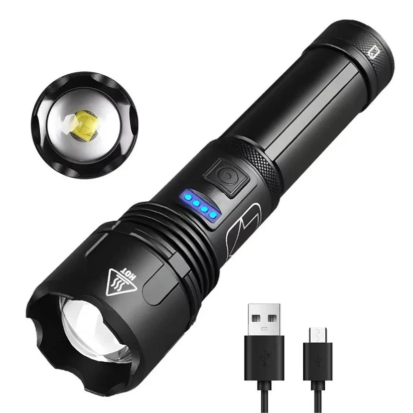 USB Rechargeable Aluminum Flashlight with Battery Indicator - Image 7