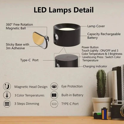 Rechargeable Wall Light with 360° Rotation - Image 5