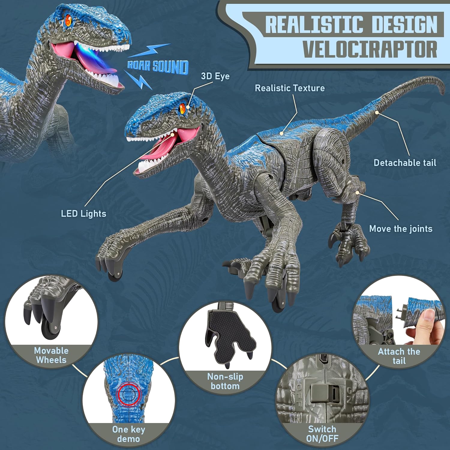 Remote Control Velociraptor Dinosaur Toy with Lights and Sounds - Image 3
