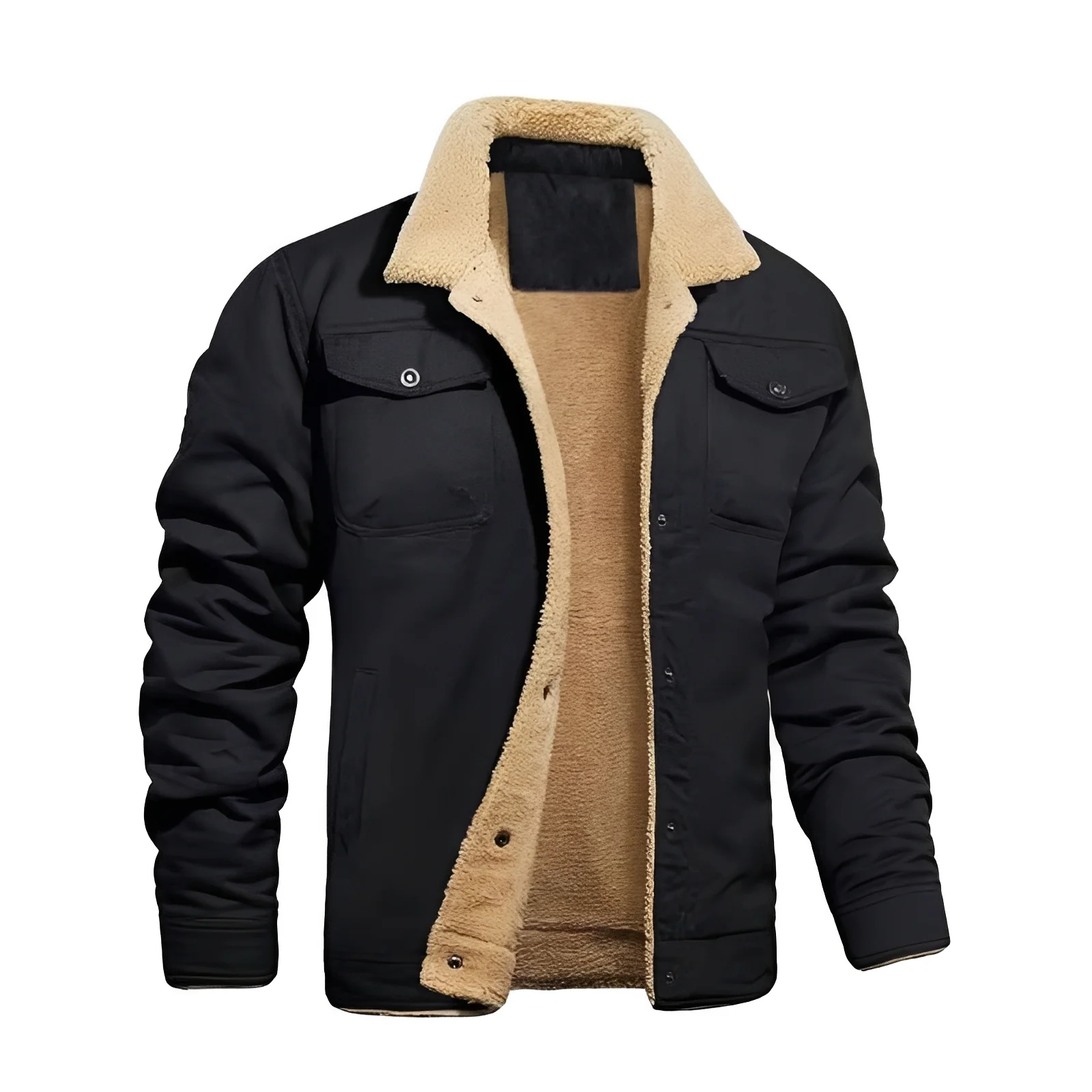 Retro Plush Jacket for Men, Windproof Winter Streetwear - Image 2