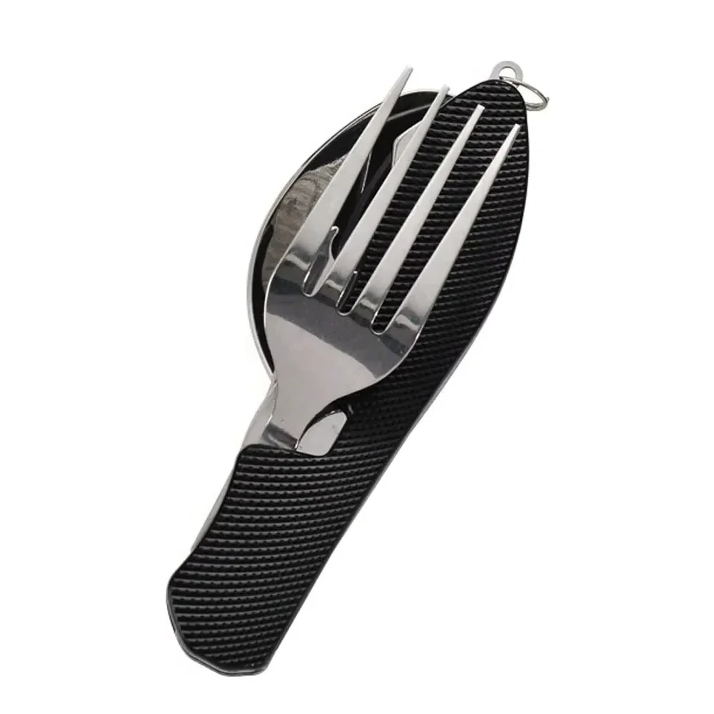 Reusable 4-in-1 Compact Utensil Set for Camping Fork Spoon Knife and Opener