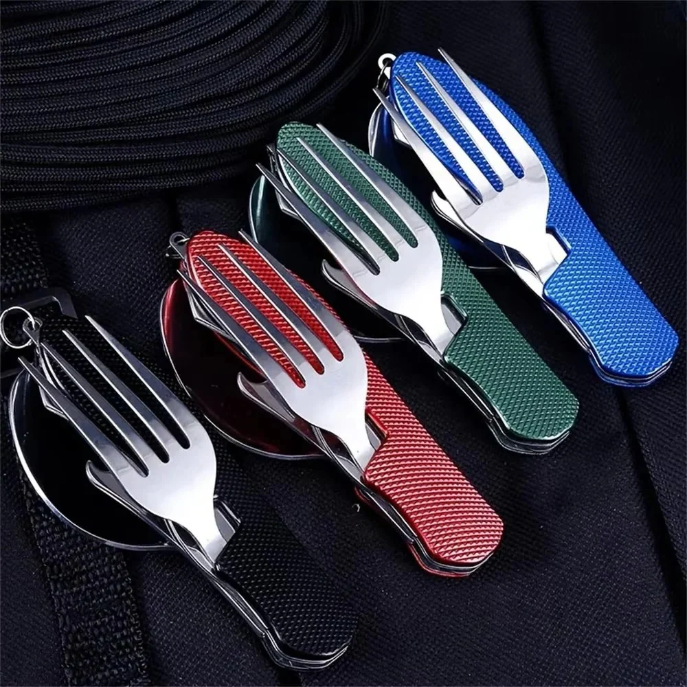 Reusable 4-in-1 Compact Utensil Set for Camping Fork Spoon Knife and Opener - Image 4