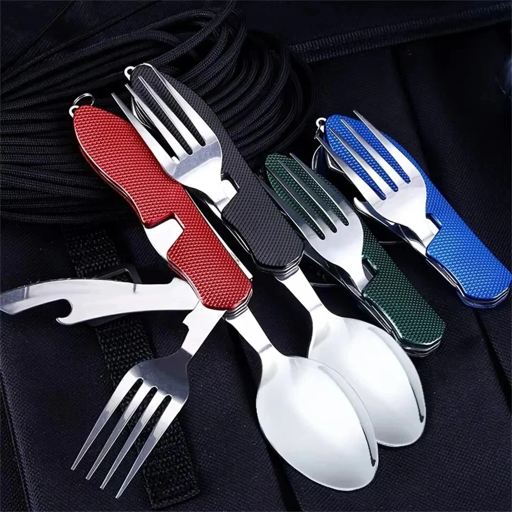 Reusable 4-in-1 Compact Utensil Set for Camping Fork Spoon Knife and Opener - Image 5