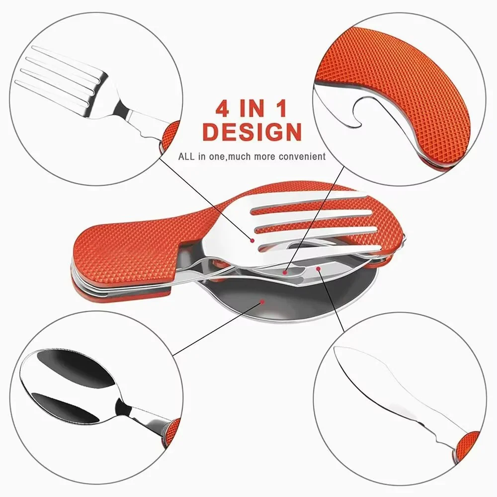 Reusable 4-in-1 Compact Utensil Set for Camping Fork Spoon Knife and Opener - Image 6