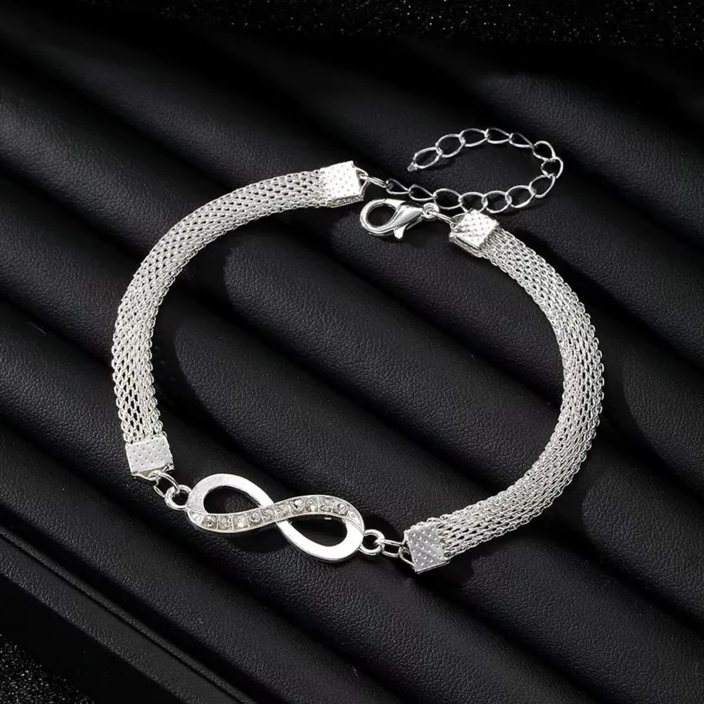 Rhinestone Bracelet Set, 3 Pieces Heart and Infinity Charms for Women - Image 7