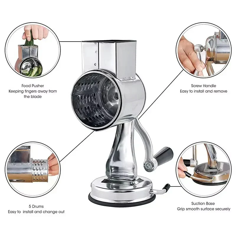 Rotary Food Grater with 5 Interchangeable Stainless Steel Blades - Image 6