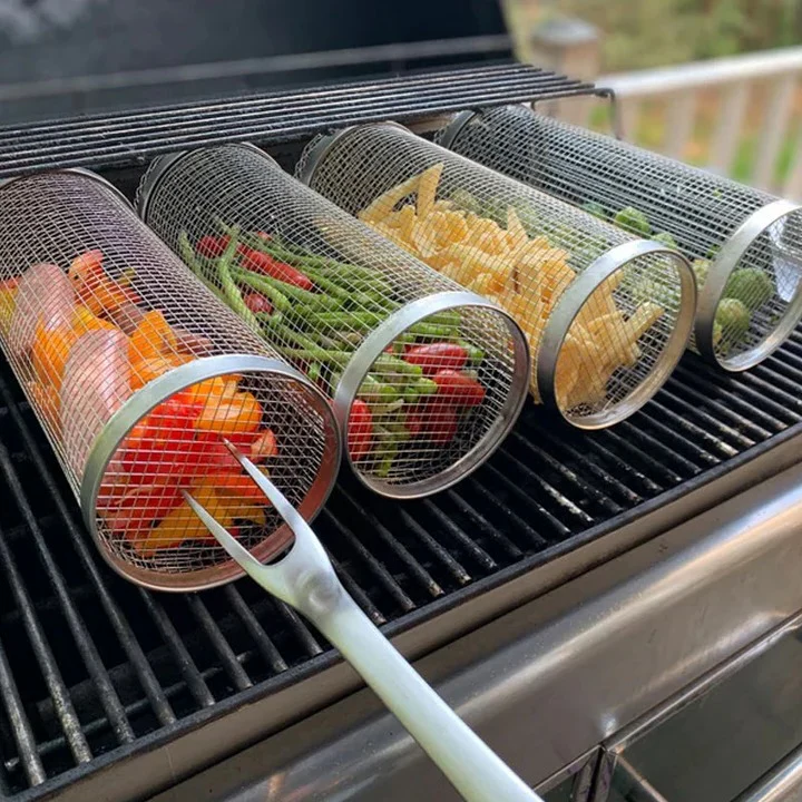Rotating Rolling Barbecue Grill Basket With Locking Latch - Image 3