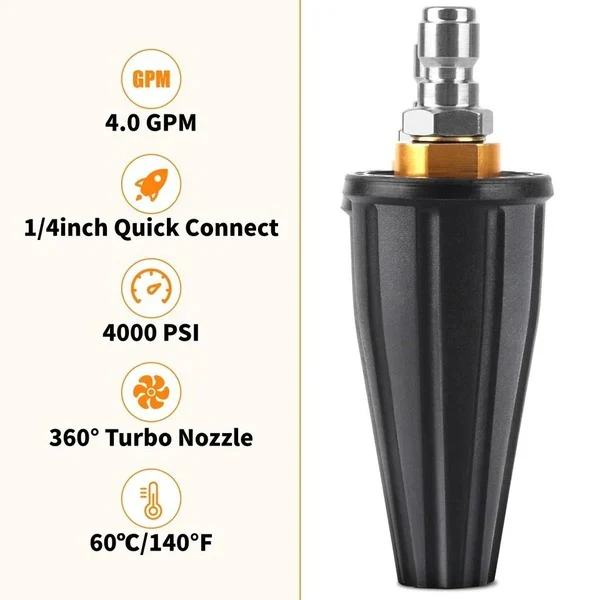 360 Degree Turbo Nozzle for Pressure Washer with Brass Body Tips - Image 3
