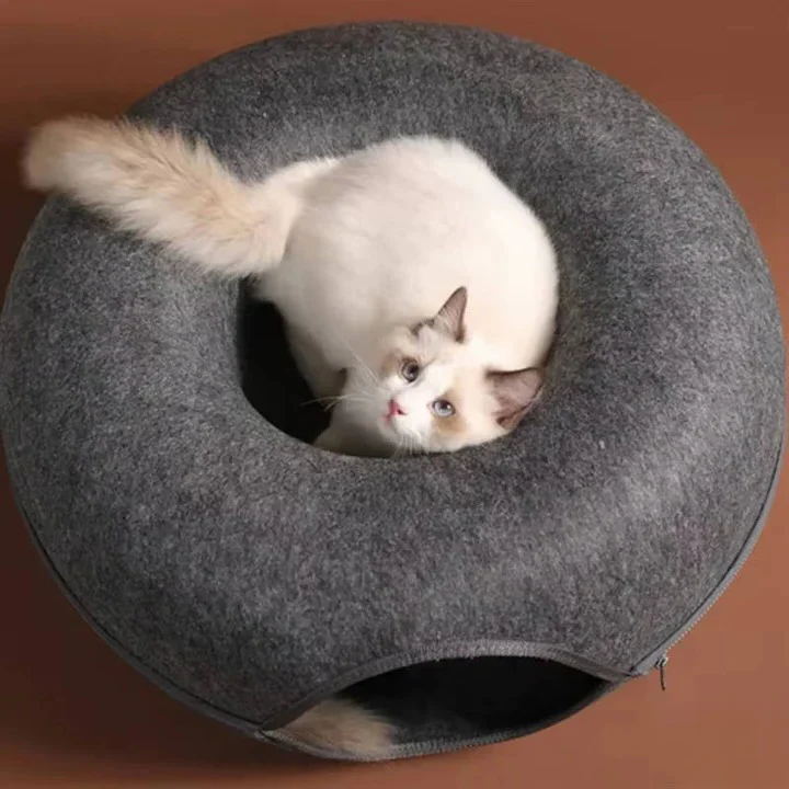 Round Donut Cat Bed with Plush Cushion - Image 3