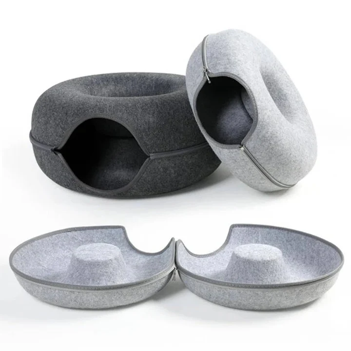 Round Donut Cat Bed with Plush Cushion - Image 5