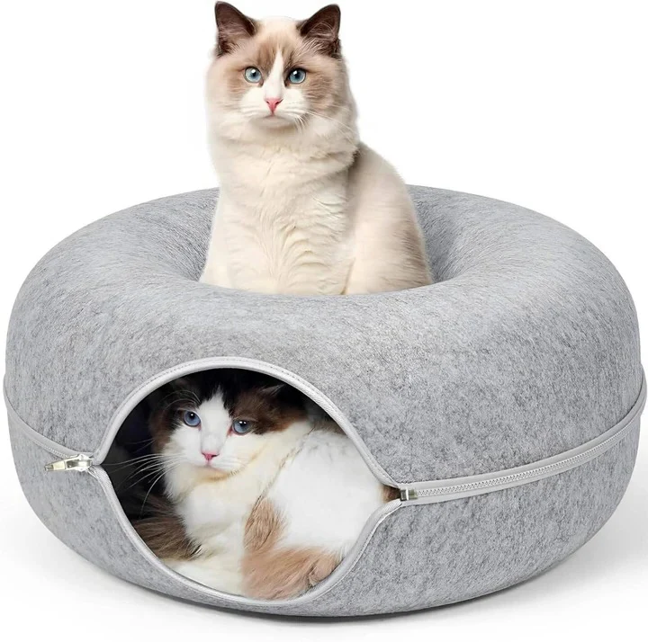 Round Donut Cat Bed with Plush Cushion - Image 6