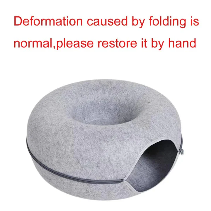 Round Donut Cat Bed with Plush Cushion - Image 8