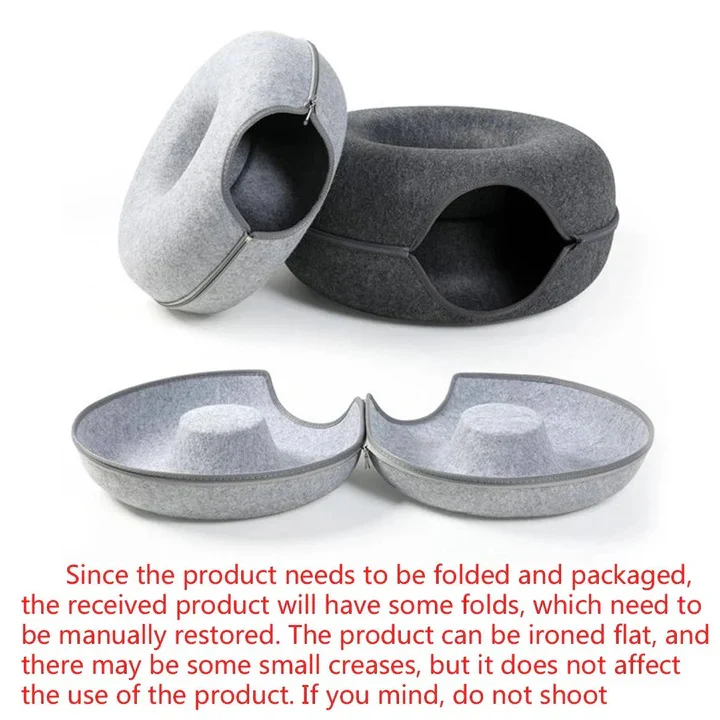 Round Donut Cat Bed with Plush Cushion - Image 9