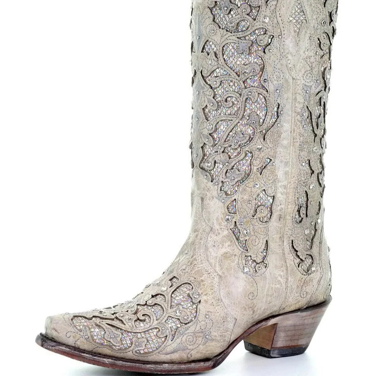 Sequined Embroidered Pointed Toe Boots with Color Block Heel Design - Image 2