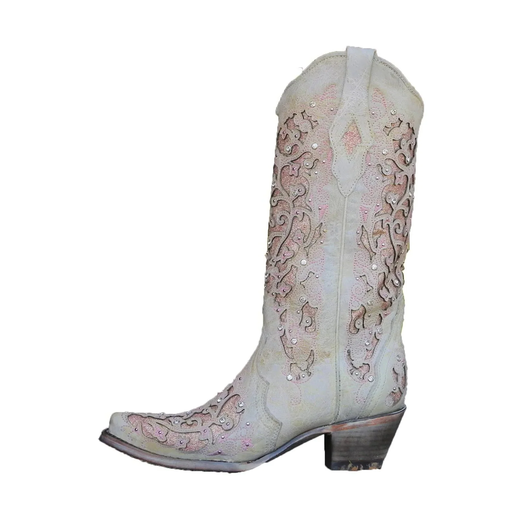 Sequined Embroidered Pointed Toe Boots with Color Block Heel Design - Image 4