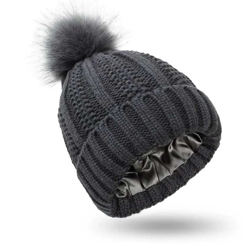 Silk Lined Pompom Beanie for Frizz Control and Static Free Hair - Image 3