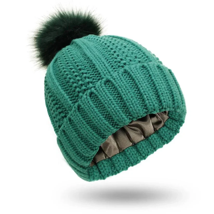Silk Lined Pompom Beanie for Frizz Control and Static Free Hair - Image 4