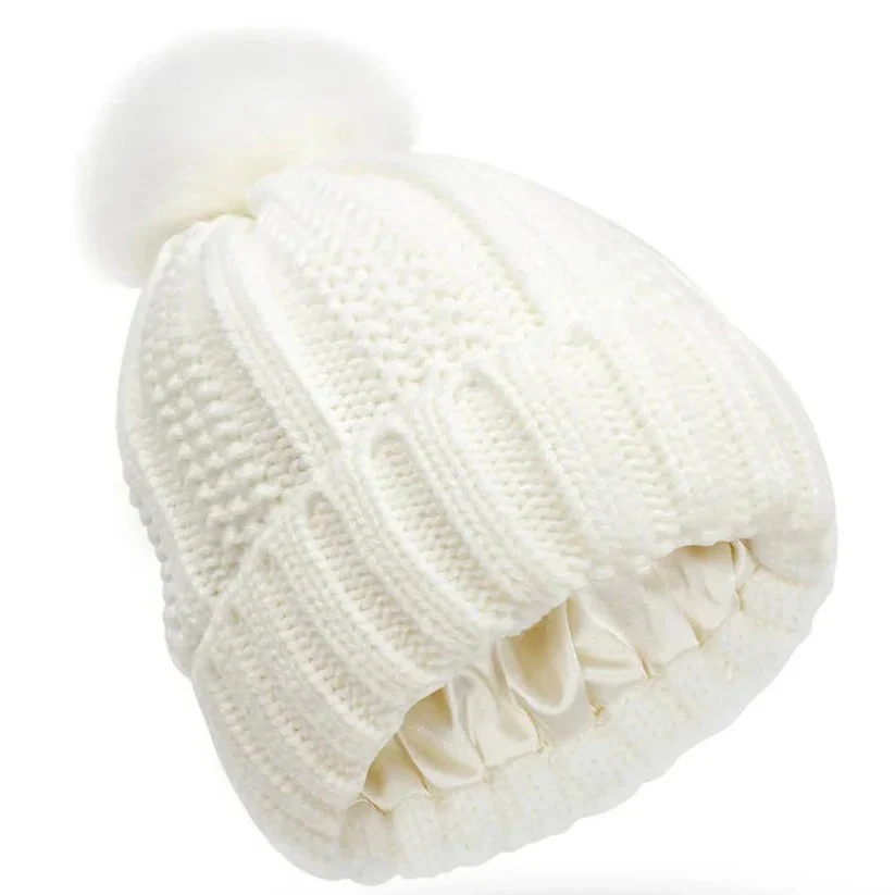Silk Lined Pompom Beanie for Frizz Control and Static Free Hair - Image 6