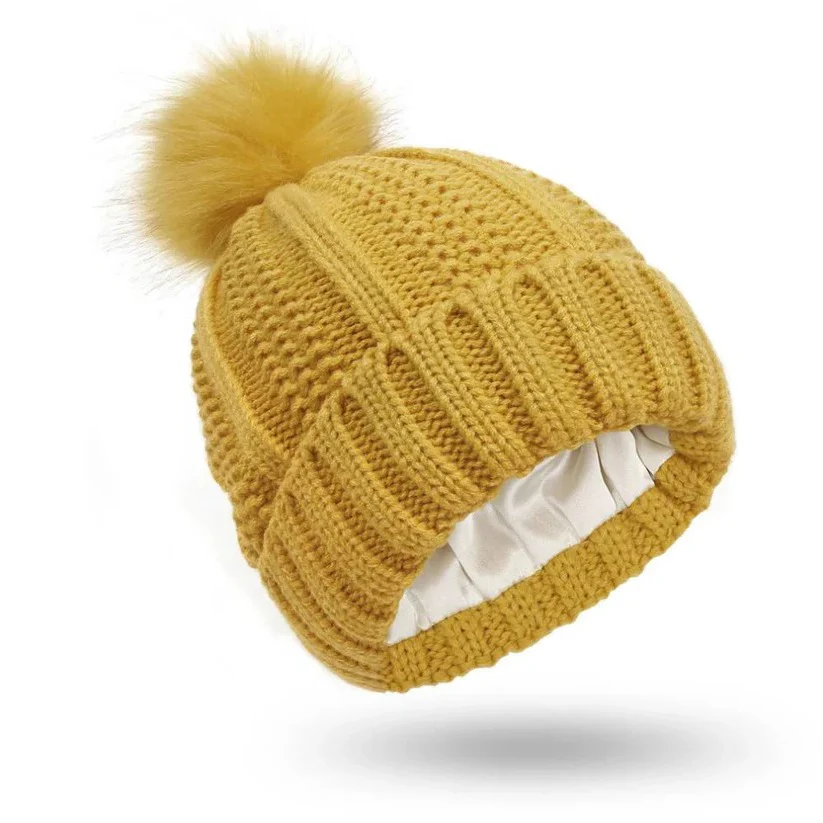 Silk Lined Pompom Beanie for Frizz Control and Static Free Hair - Image 8