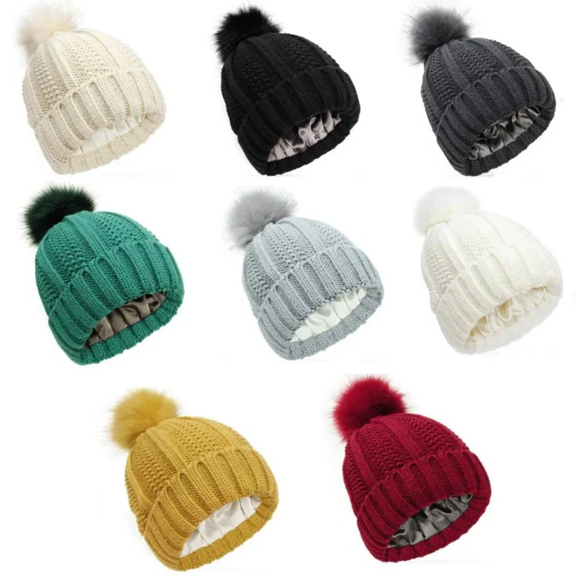 Silk Lined Pompom Beanie for Frizz Control and Static Free Hair - Image 9