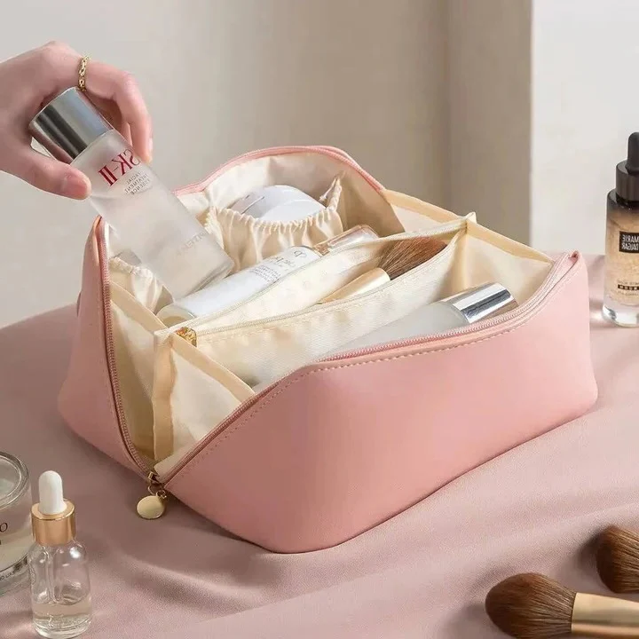 Makeup Organizer Pouch with PU Exterior and Wide Opening Design - Image 10