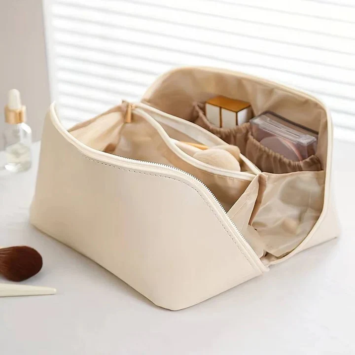 Makeup Organizer Pouch with PU Exterior and Wide Opening Design - Image 11