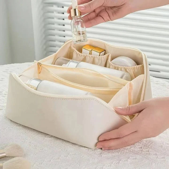 Makeup Organizer Pouch with PU Exterior and Wide Opening Design - Image 12