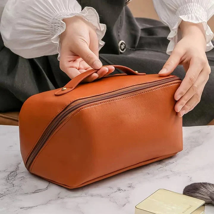 Makeup Organizer Pouch with PU Exterior and Wide Opening Design - Image 5