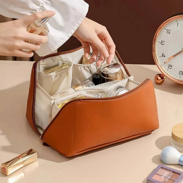Makeup Organizer Pouch with PU Exterior and Wide Opening Design - Image 6